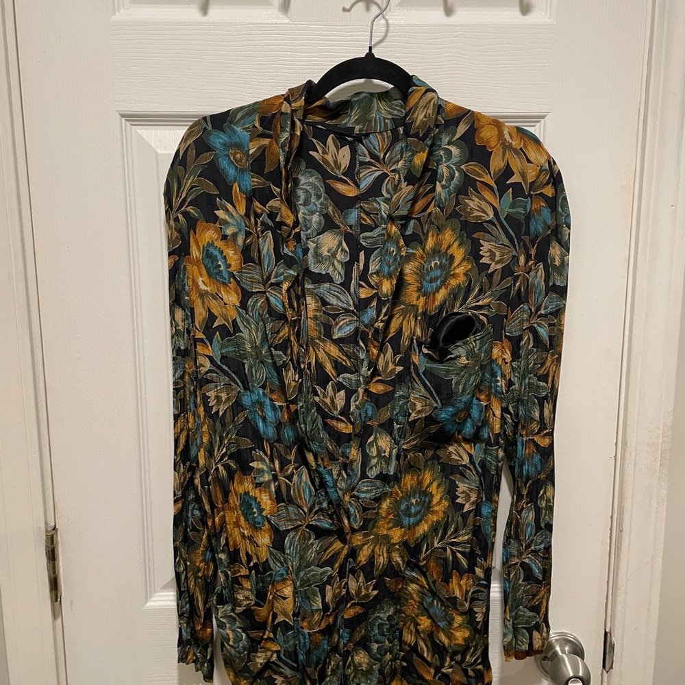 RARE Vintage 90's Gerry Weber Yellow and Blue Floral Button Down Shirt Size L/XL